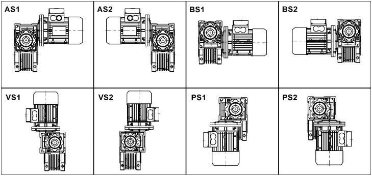 Монтажные позиции мотор-редуктора DRV 