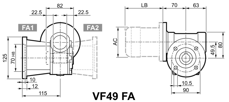 Мотор-редуктор VF 49, исполнение FA