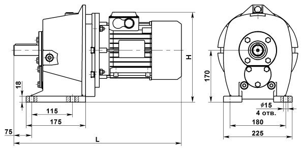 Мотор редуктор цилиндрический МЦ2С-80. Исполнение на лапах